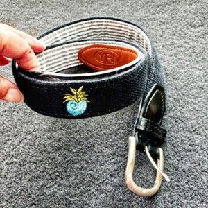 YRI Golf Belt Embroidery Webbing Canvas Leather Accent  in Black Sz: 32